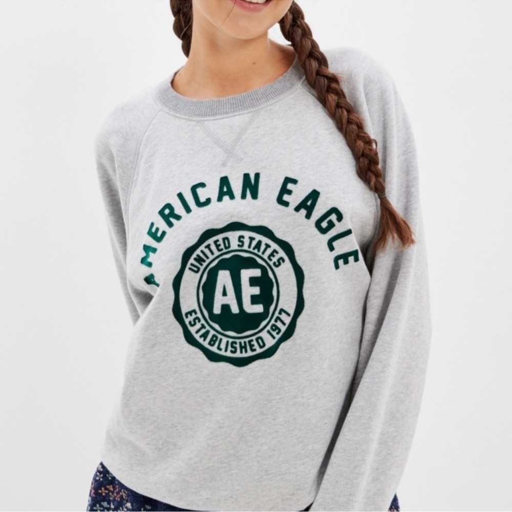 American Eagle Outfitters Gray and Green Crewneck Sweater size medium